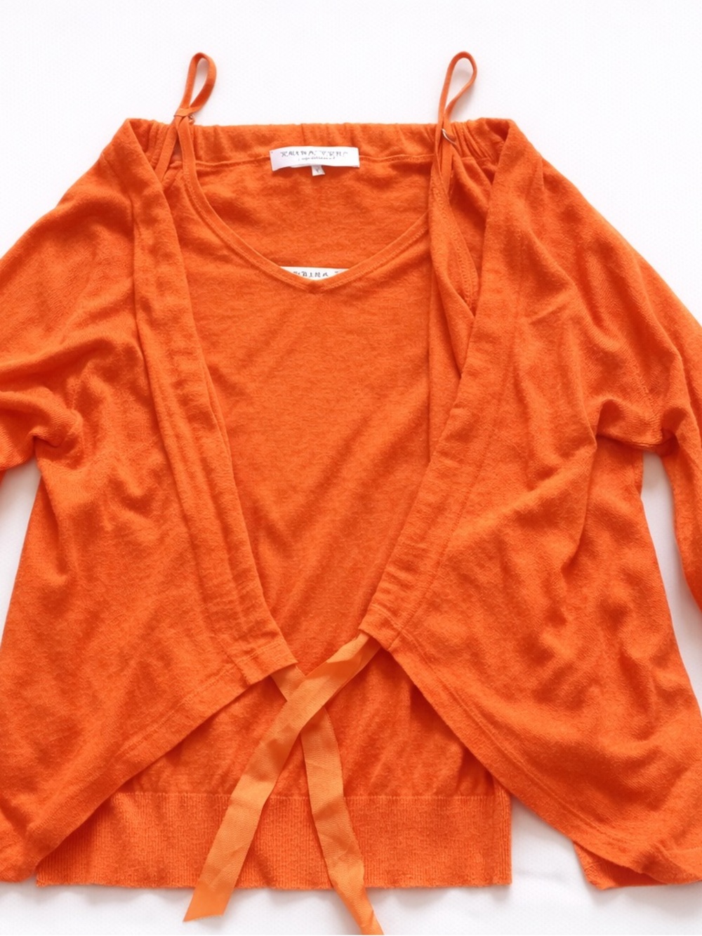 Trina Turk Orange Tie-Front Lightweight Cardigan Sweater